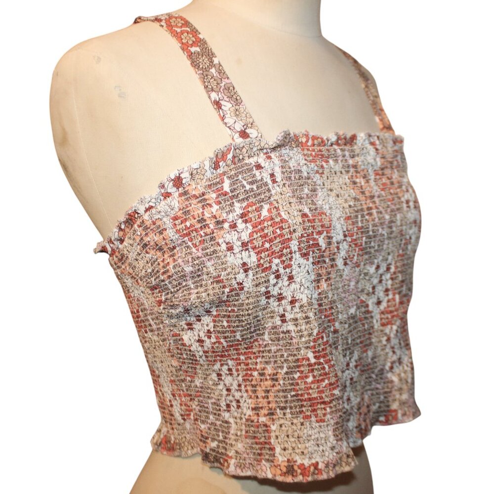 JAPANA Floral Stretchy Crop Top Sz L 90s Retro Elastic Hippie Y2K Tank Cami - Picture 2 of 6